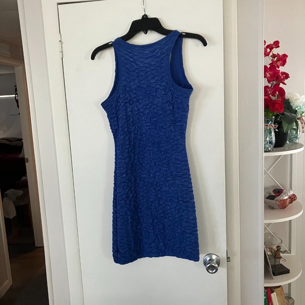 Blue with Silver Metallic Threads Mini Dress - Picture 4 of 6